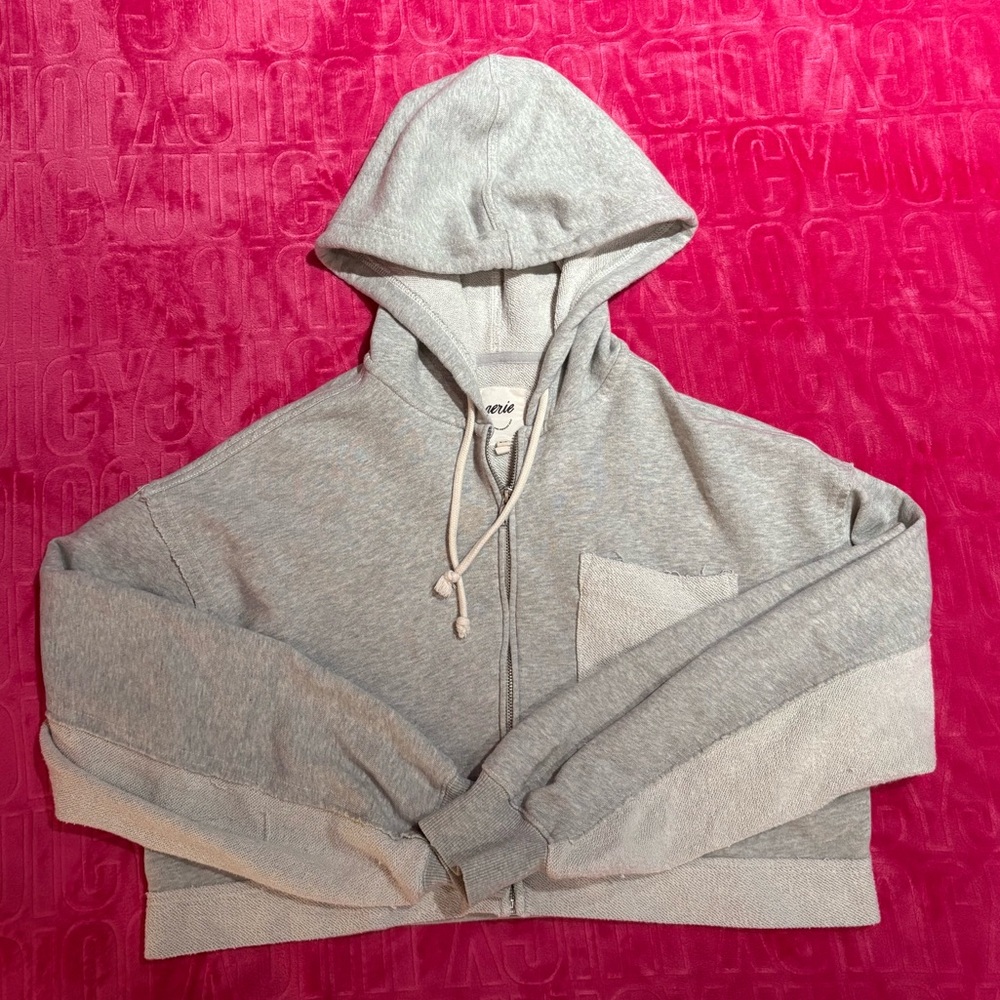 Aerie Cropped Zip Hoodie – Grey